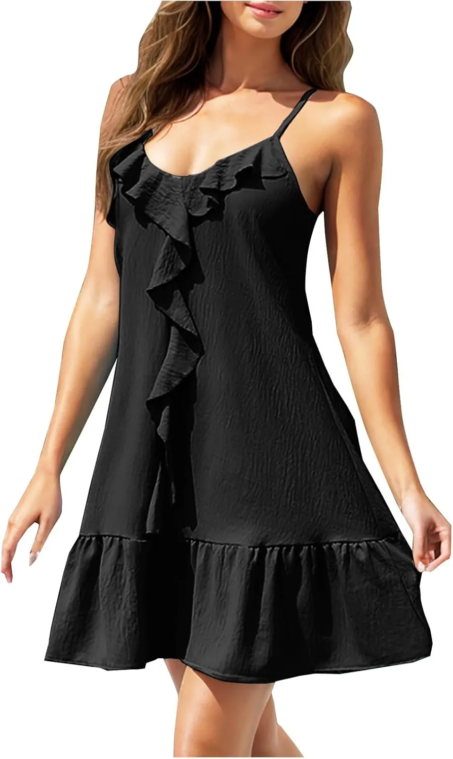Summer Beach Dresses for Women Mini Dress Sexy Spaghetti Strap Sun Dresses Trendy Ruffle Dress Short Hawaiian Dresses