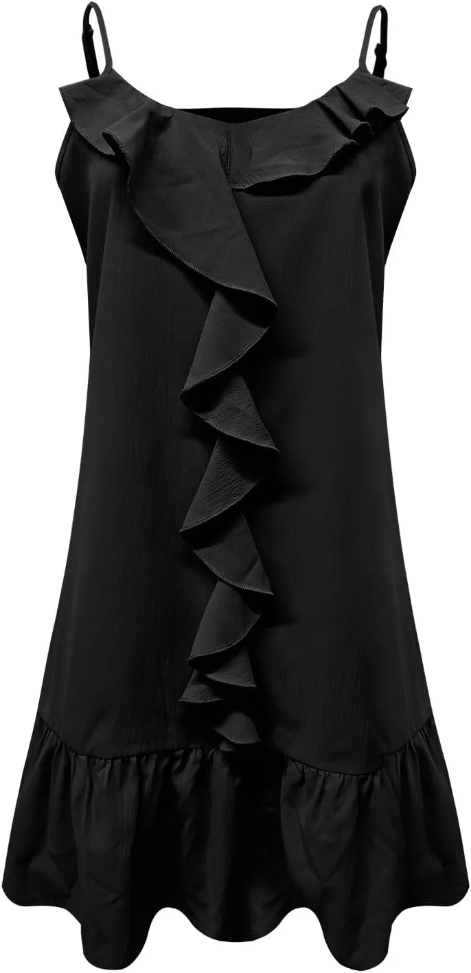 Summer Beach Dresses for Women Mini Dress Sexy Spaghetti Strap Sun Dresses Trendy Ruffle Dress Short Hawaiian Dresses