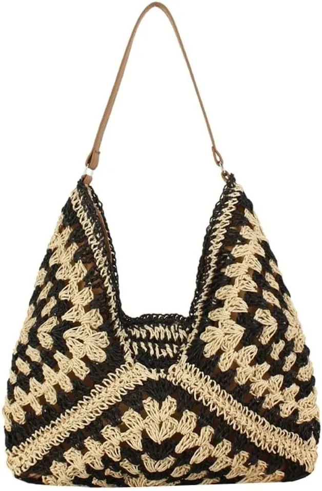 Summer Beach Straw Hand-woven Hobo & Shoulder Rattan Totes for Women Top Handle Handbags and Clutch Purses