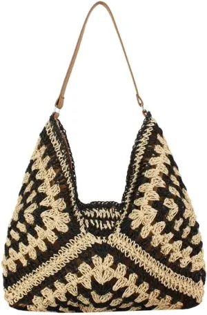 Summer Beach Straw Hand-woven Hobo & Shoulder Rattan Totes for Women Top Handle Handbags and Clutch Purses