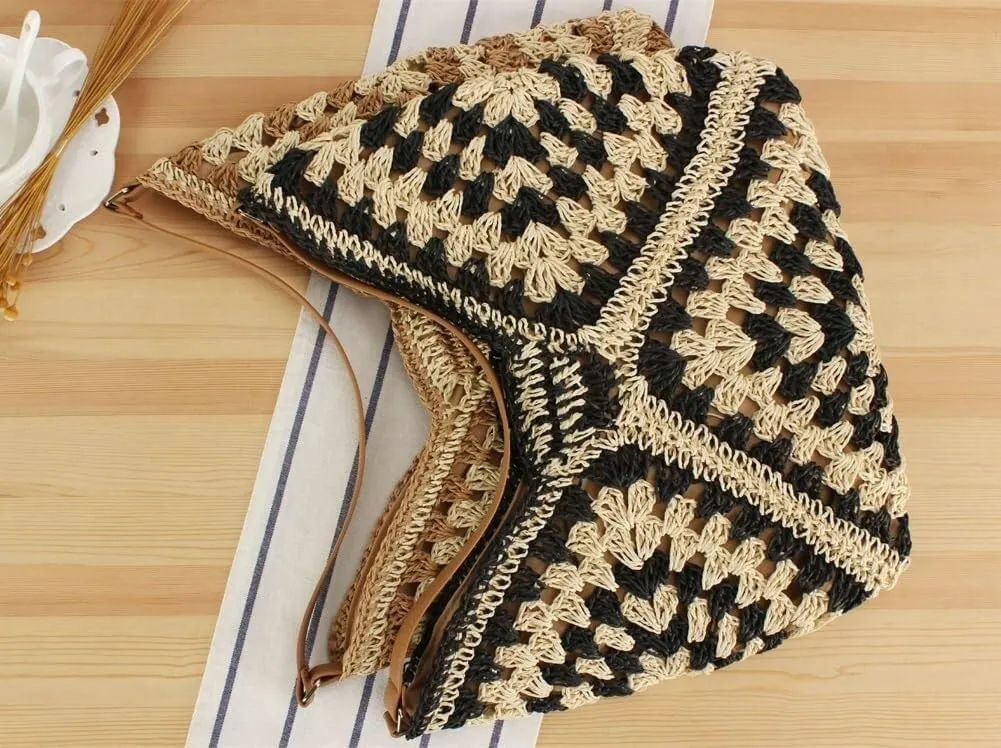Summer Beach Straw Hand-woven Hobo & Shoulder Rattan Totes for Women Top Handle Handbags and Clutch Purses