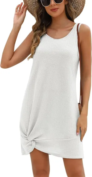 Summer Dresses for Women 2025 Sleeveless Beach Swimsuit Coverup Boho Sundress Twisted Tank Mini Dress Vacation Outfits