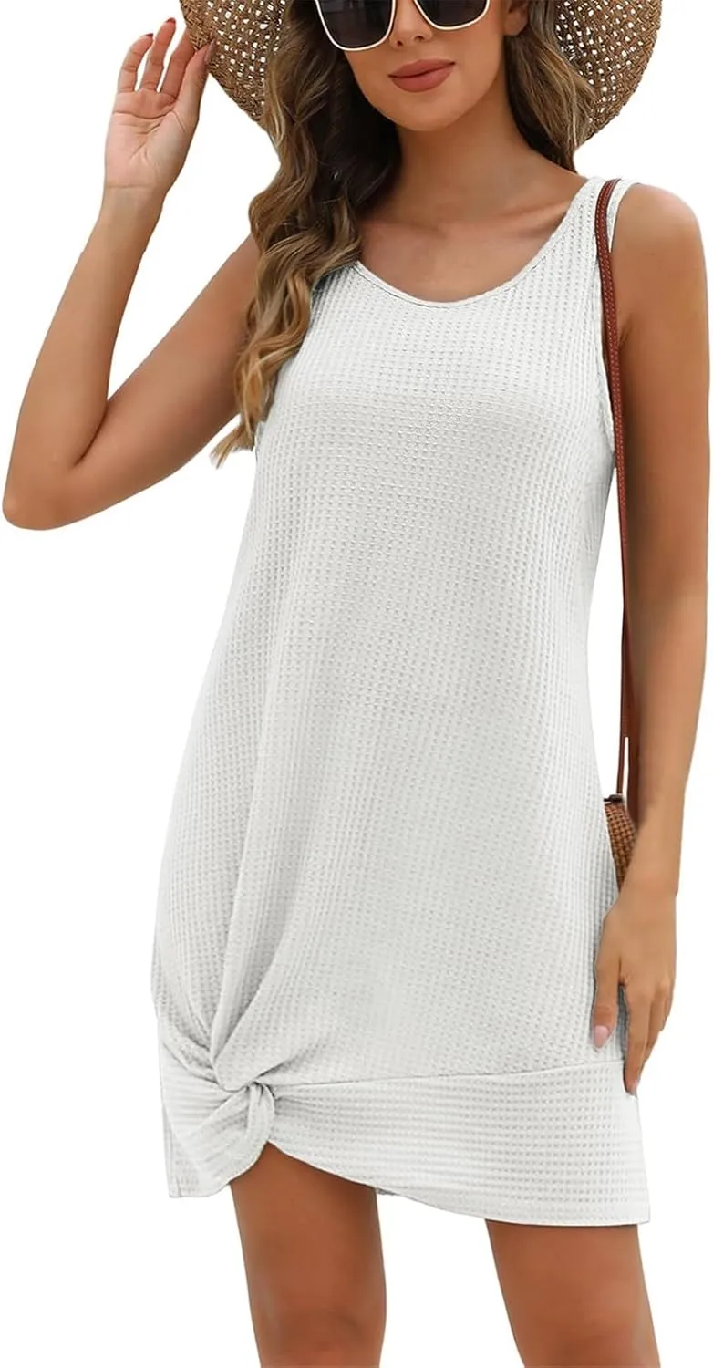 Summer Dresses for Women 2025 Sleeveless Beach Swimsuit Coverup Boho Sundress Twisted Tank Mini Dress Vacation Outfits