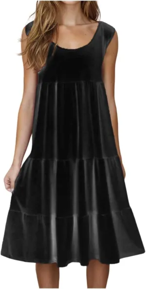 Summer Dresses for Women 2025 Vacation Sun Dresses Sexy Sleeveless Beach Dress Flowy Midi Ruffle Dress Casual Dresses