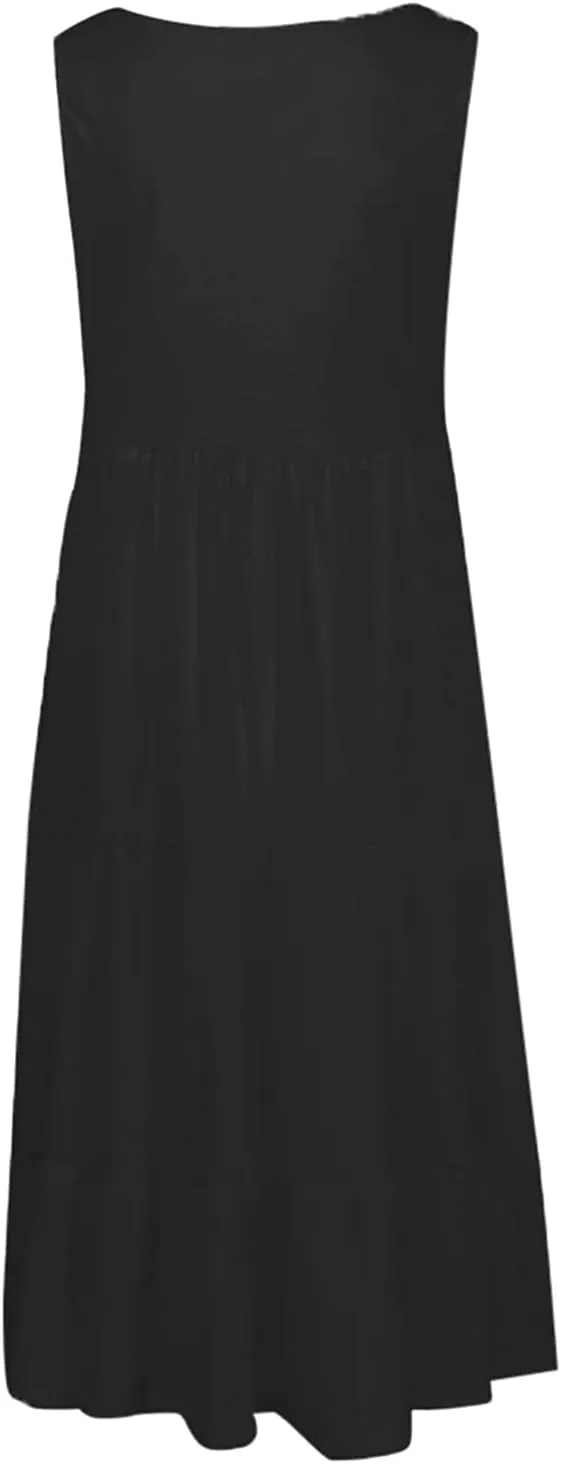 Summer Dresses for Women 2025 Vacation Sun Dresses Sexy Sleeveless Beach Dress Flowy Midi Ruffle Dress Casual Dresses