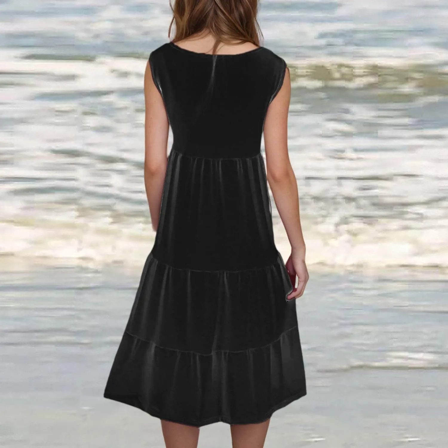 Summer Dresses for Women 2025 Vacation Sun Dresses Sexy Sleeveless Beach Dress Flowy Midi Ruffle Dress Casual Dresses