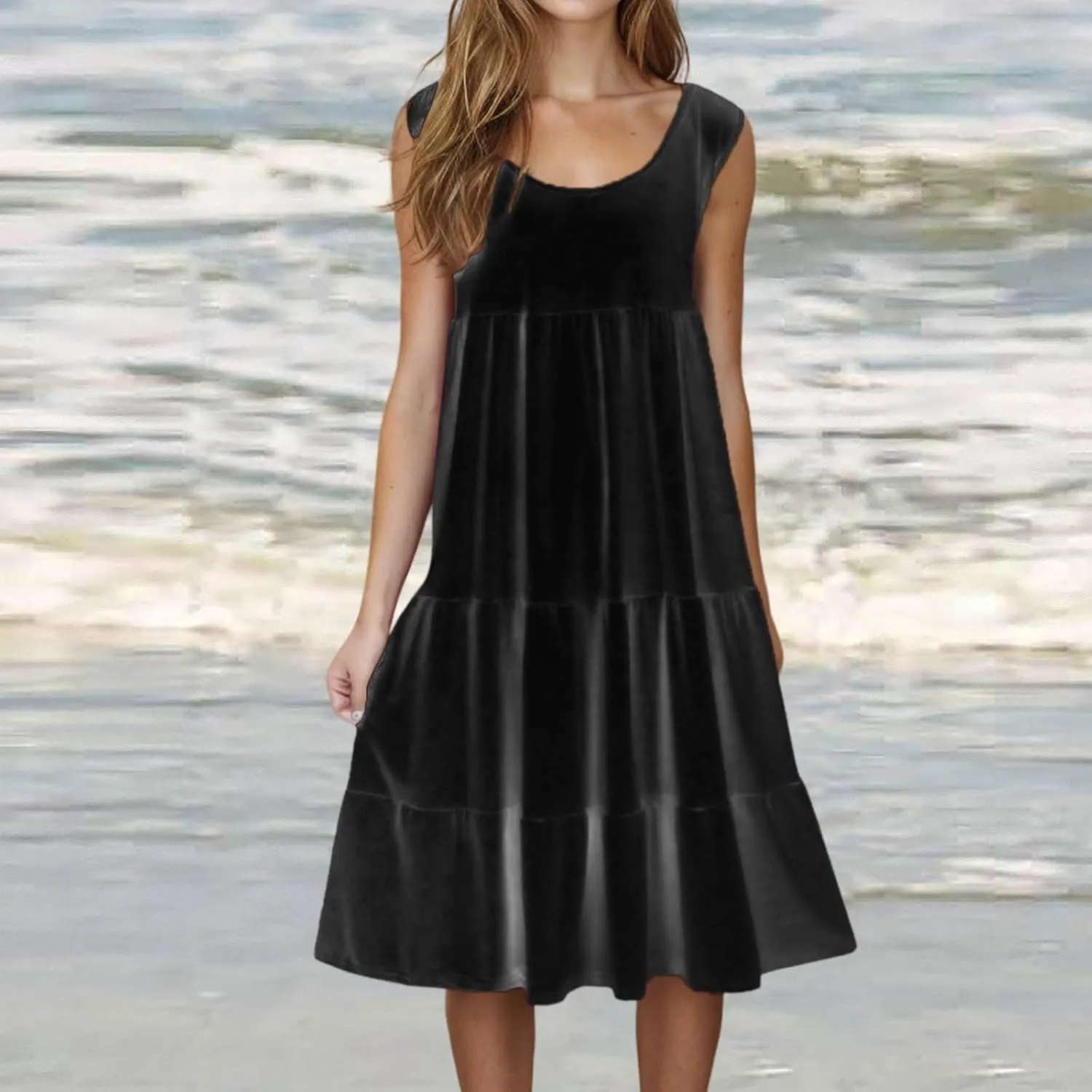 Summer Dresses for Women 2025 Vacation Sun Dresses Sexy Sleeveless Beach Dress Flowy Midi Ruffle Dress Casual Dresses