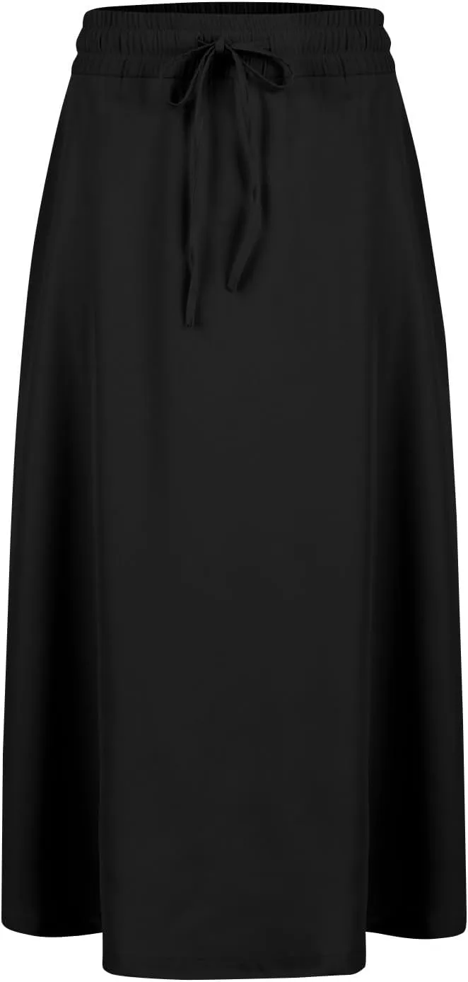 Summer Midi Skirts for Women 2025 Vacation Flowy Beach Skirt Drawstring High Waisted A-Line Boho Skirt with Pockets