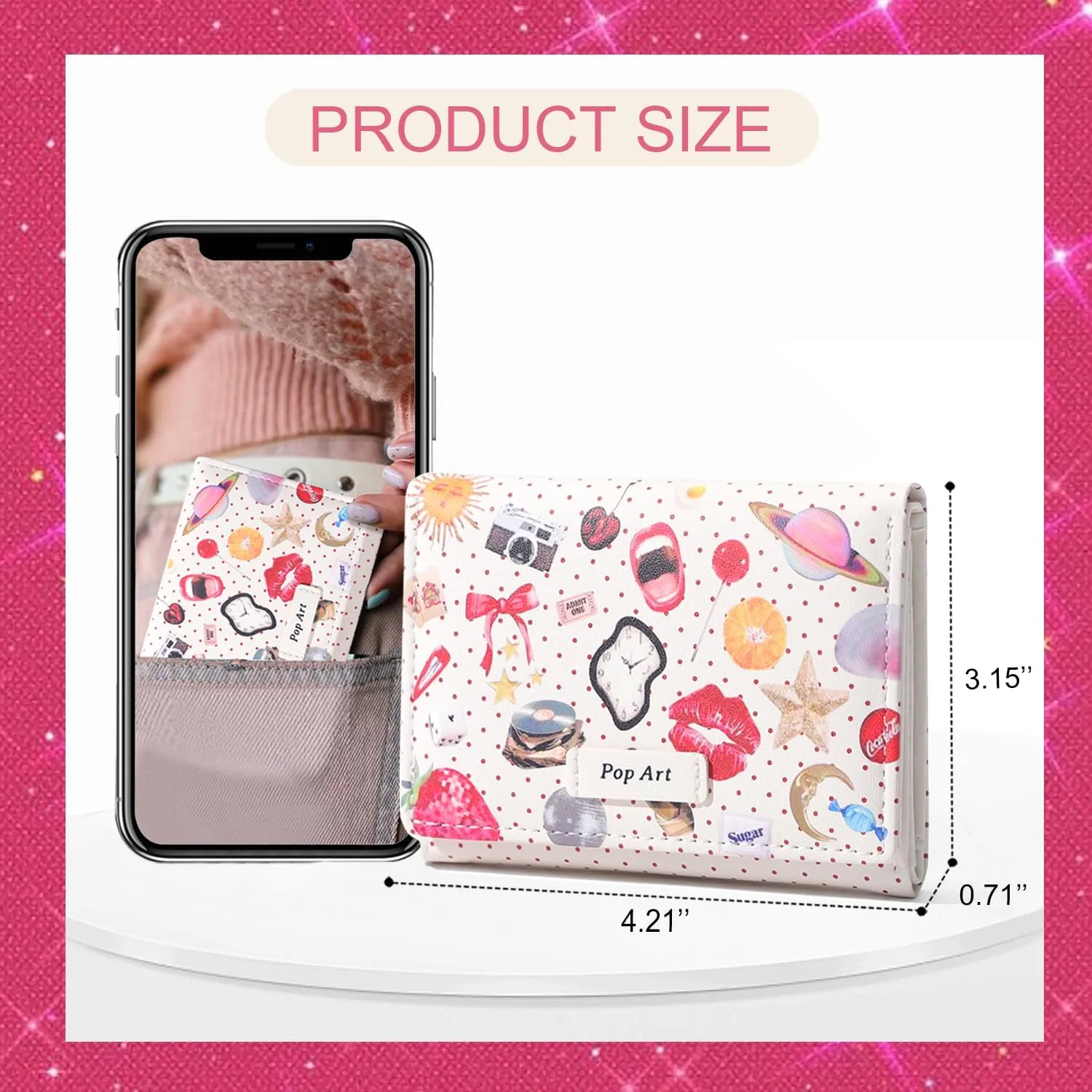 Sunwel Fashion Girls Retro Pop-art Prints Cute Bow Wallet Small Wallet Card Holder ID Window for Women (CREAM)
