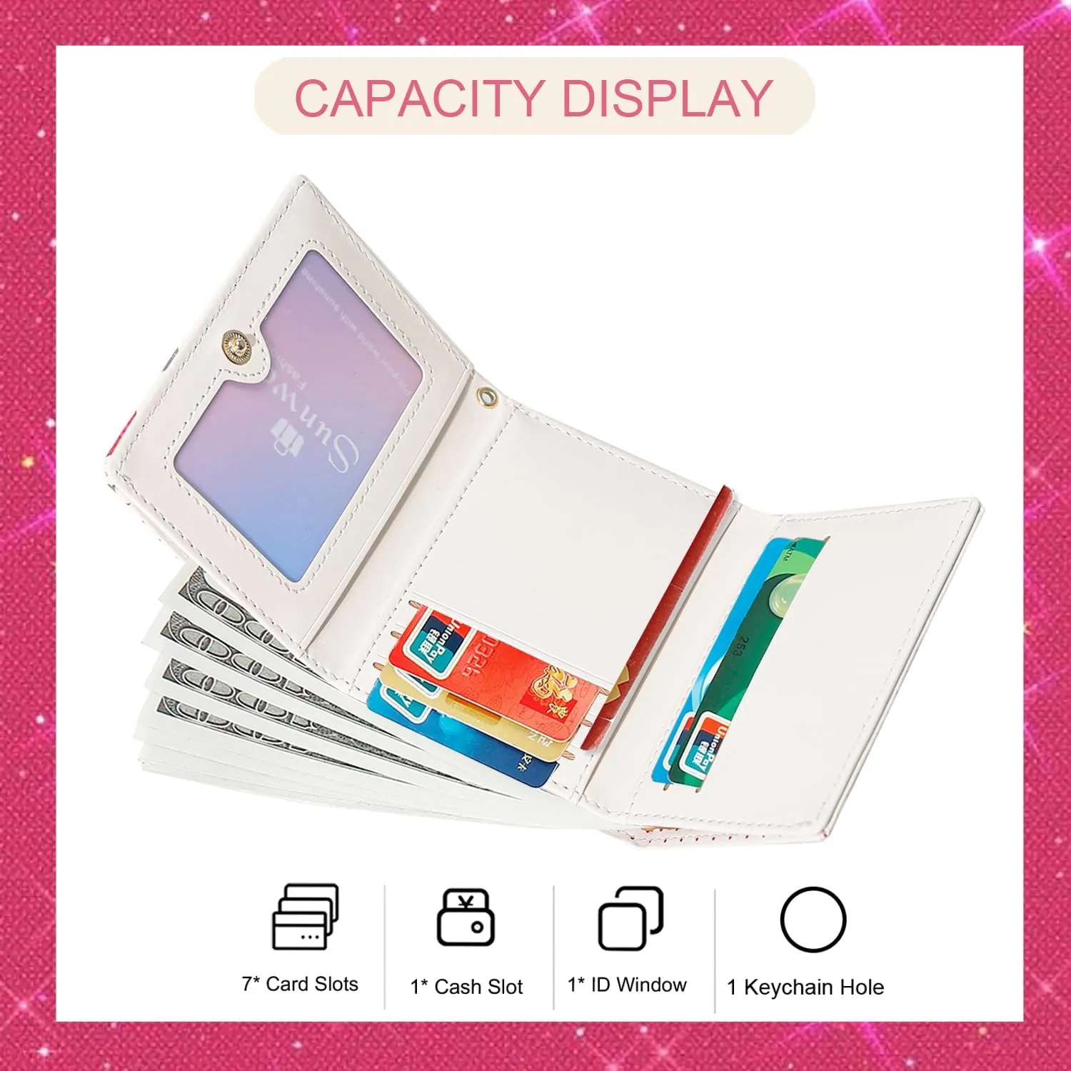 Sunwel Fashion Girls Retro Pop-art Prints Cute Bow Wallet Small Wallet Card Holder ID Window for Women (CREAM)
