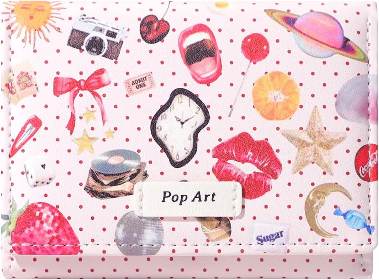 Sunwel Fashion Girls Retro Pop-art Prints Cute Bow Wallet Small Wallet Card Holder ID Window for Women (PINK)