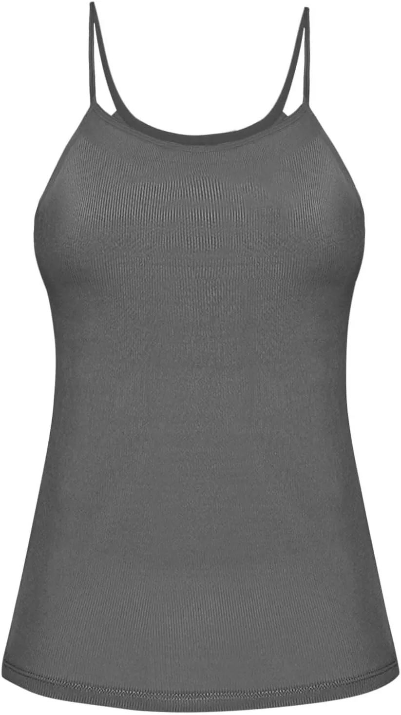 Tank Top with Built in Bra for Women Padded Ribbed Workout Camisole Casual Summer Padded Fitted Yoga Cami Shirts