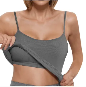 Tank Top with Built in Bra for Women Padded Ribbed Workout Camisole Casual Summer Padded Fitted Yoga Cami Shirts