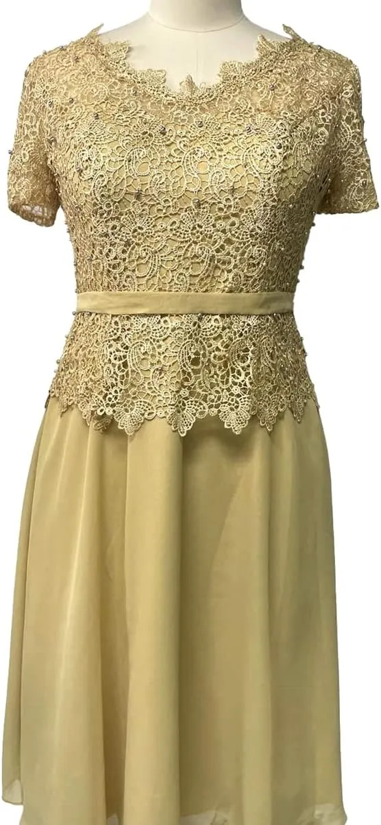 Tea Length Mother of The Bride Dresses with Sleeves Laces Appliques Beaded Mother of The Groom Dresses for Wedding
