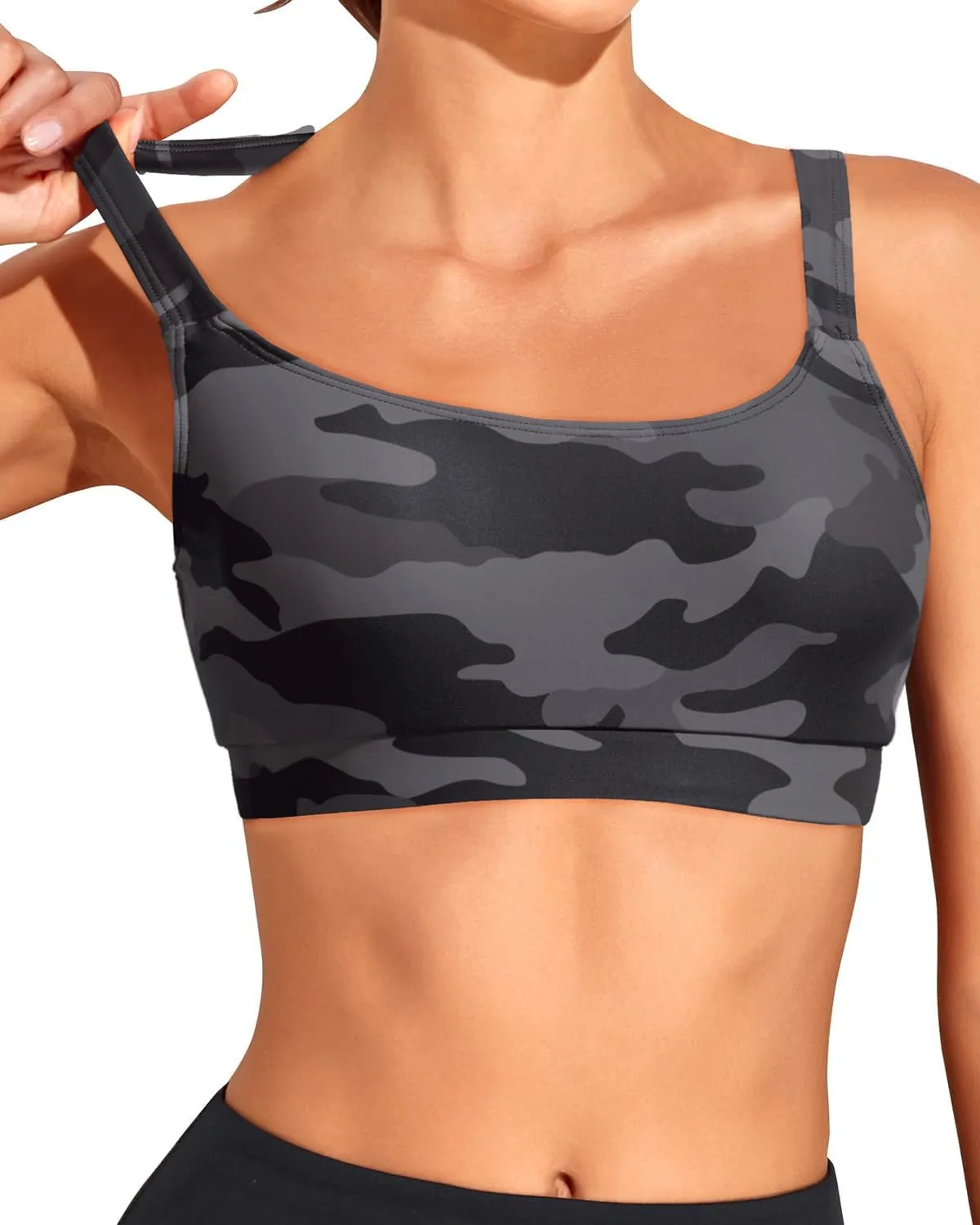 Tempt Me Women Sports Bra Bikini Tops Scoop Neck Bathing Suits Top Padded Swim Crop Tops Only