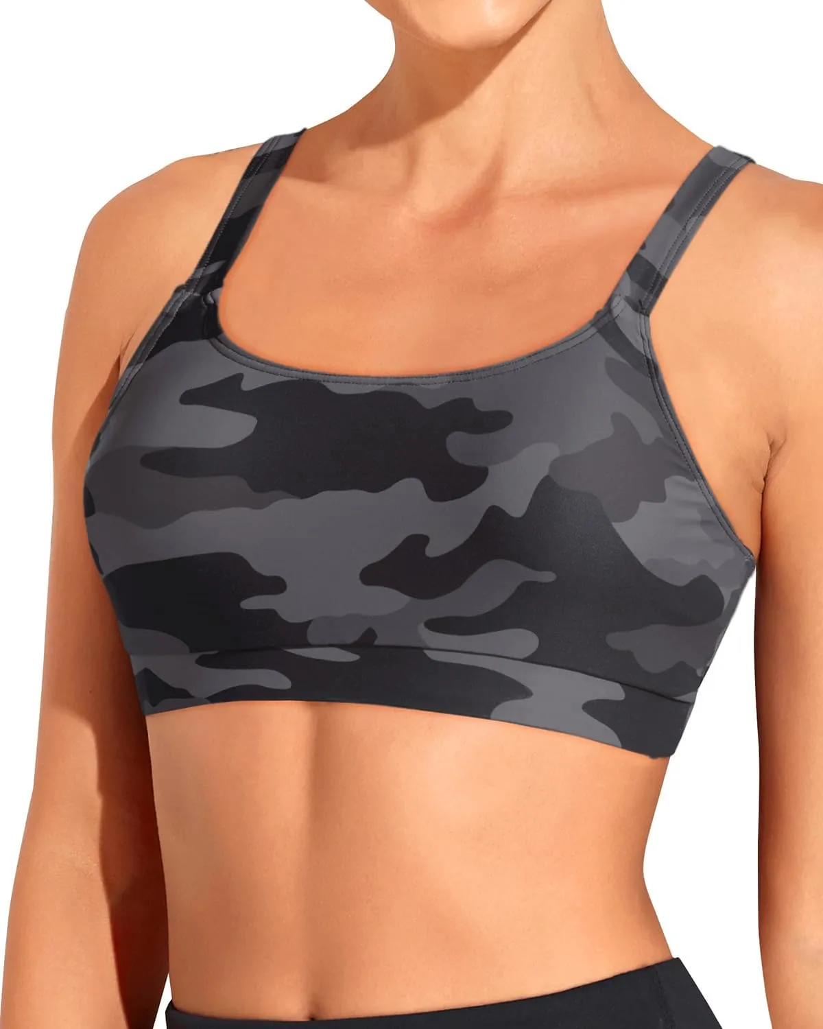 Tempt Me Women Sports Bra Bikini Tops Scoop Neck Bathing Suits Top Padded Swim Crop Tops Only