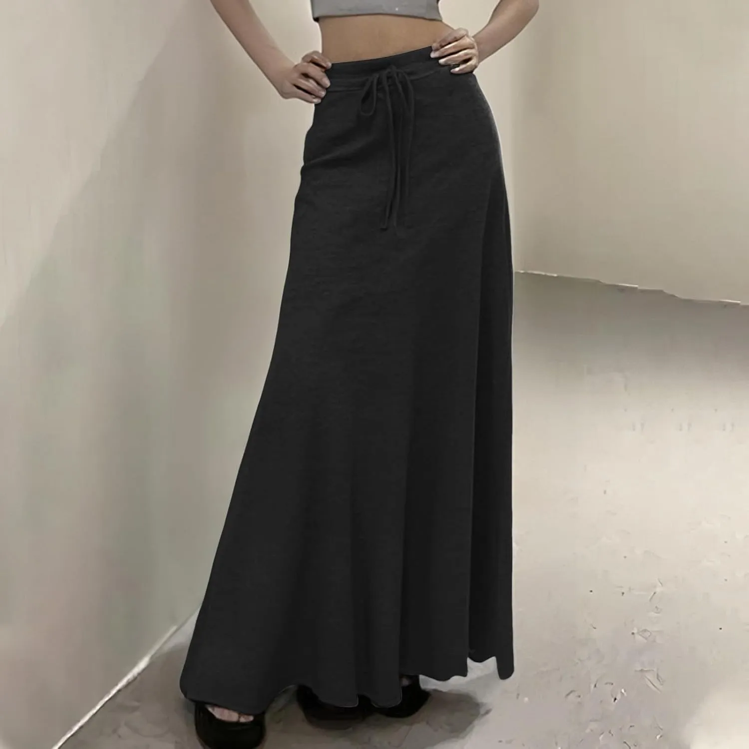 Tiered Maxi Skirts for Women A Line Pleated Long Skirts Flowy Elastic Waist Summer Casual Trendy Skirt with Tie