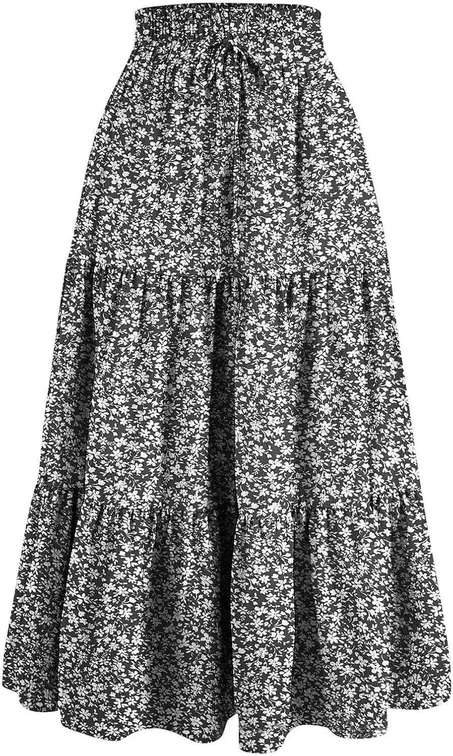 Tiered Maxi Skirts for Women Comfy Elastic High Waisted Summer Cover Ups Ruffle Hem Flowy Swing Long Skorts
