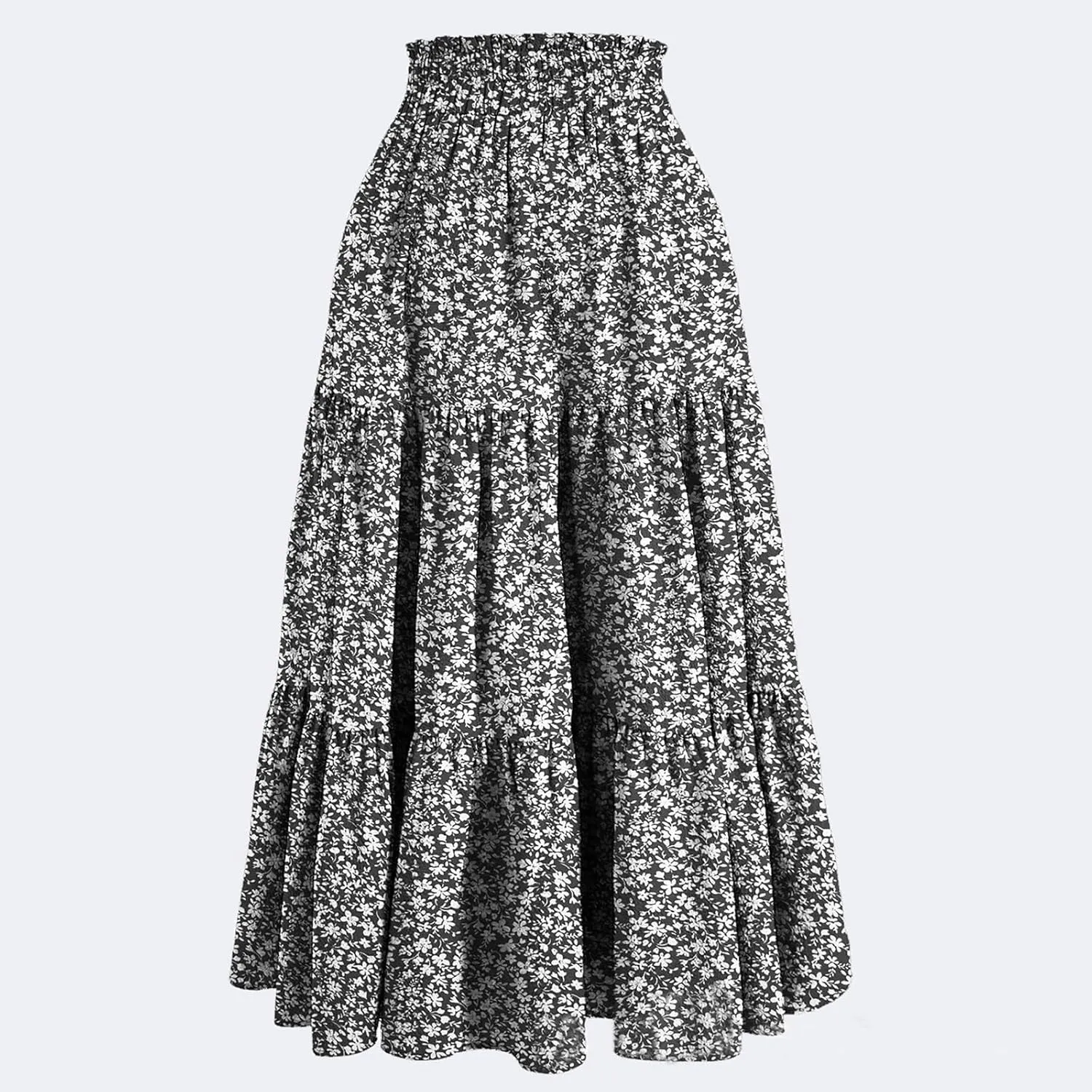 Tiered Maxi Skirts for Women Comfy Elastic High Waisted Summer Cover Ups Ruffle Hem Flowy Swing Long Skorts