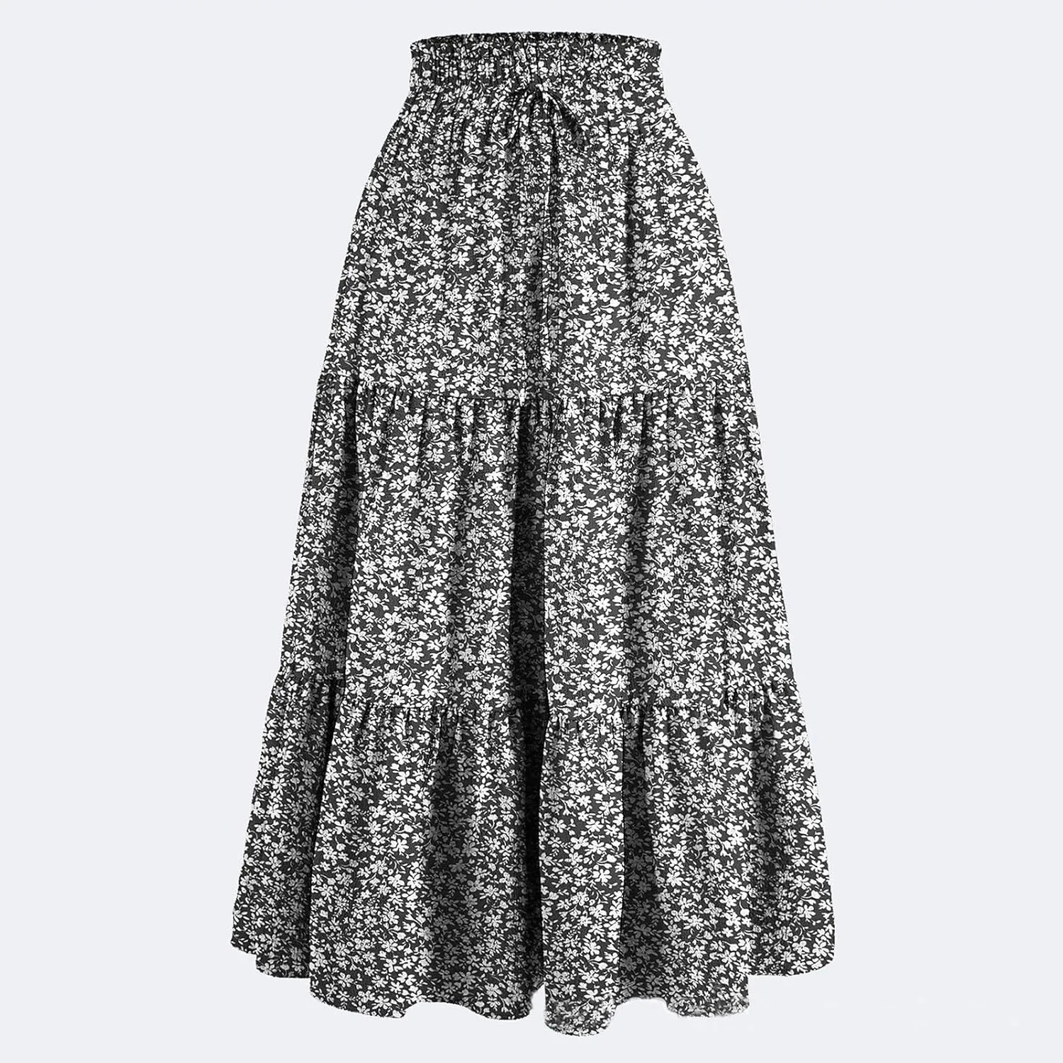 Tiered Maxi Skirts for Women Comfy Elastic High Waisted Summer Cover Ups Ruffle Hem Flowy Swing Long Skorts