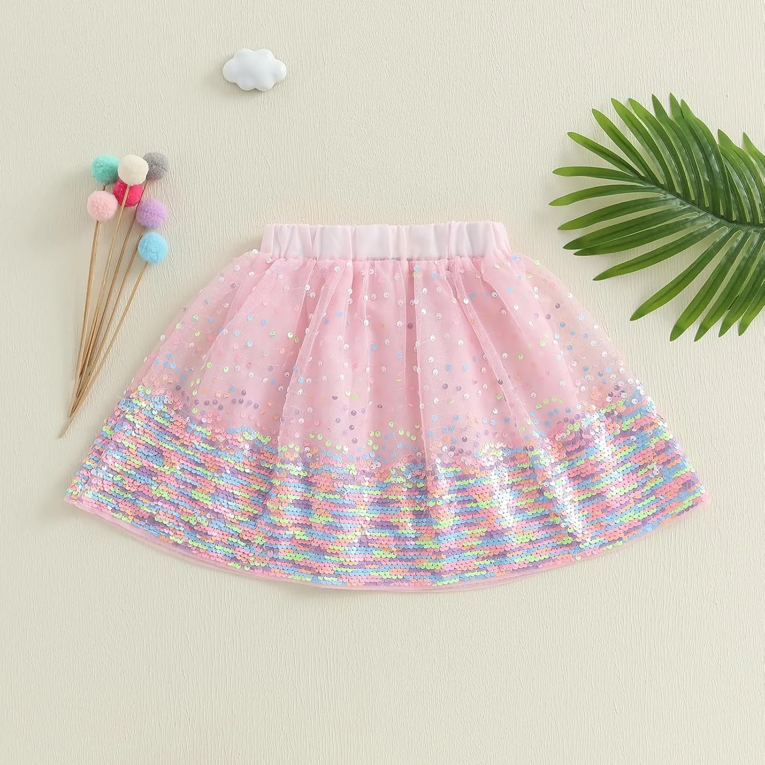 Toddler Girl Tutu Skirt Colorful Floating Pom Poms Tulle Skirts Headband Birthday Tutu Outfit Princess Ballet Dress