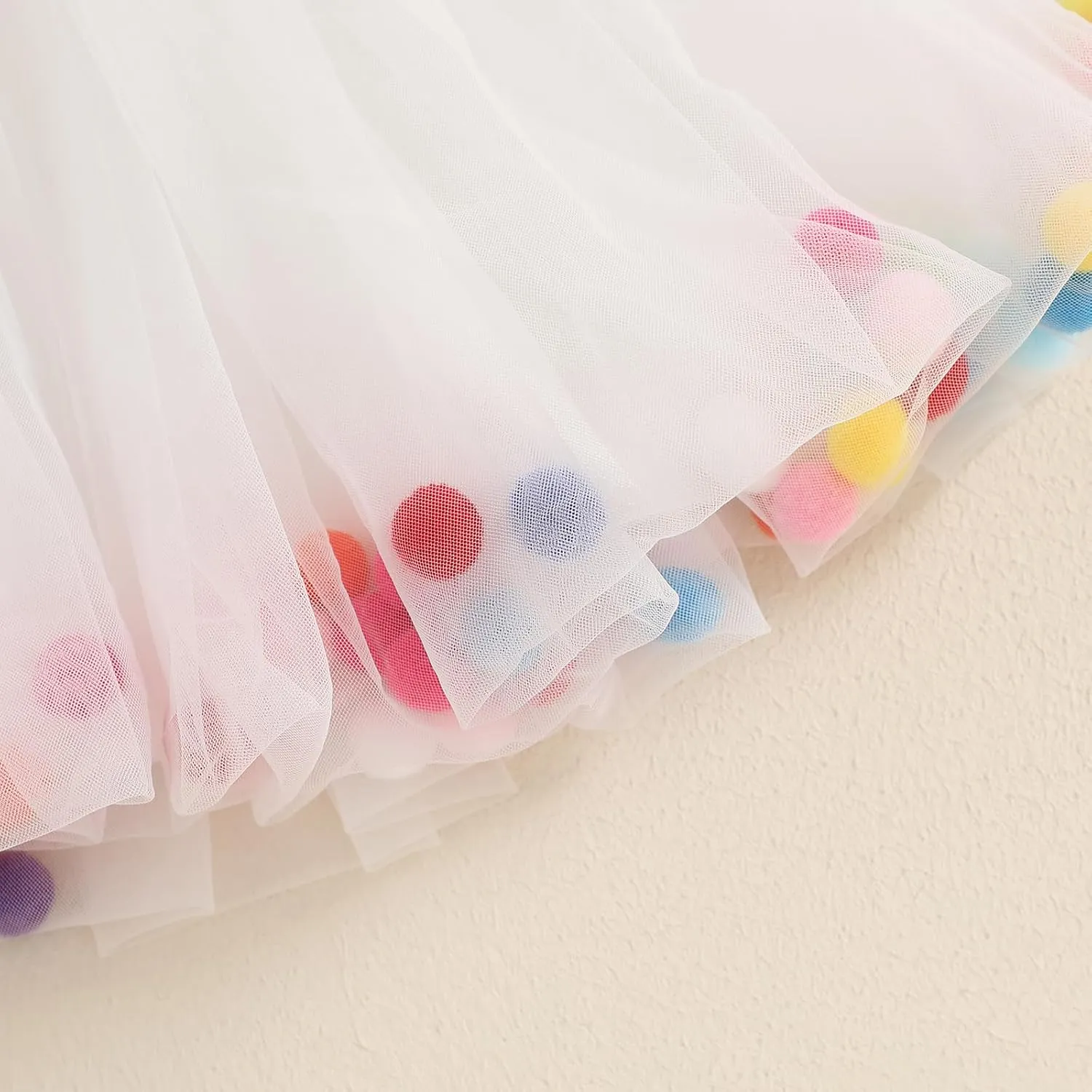 Toddler Girl Tutu Skirt Colorful Floating Pom Poms Tulle Skirts Headband Birthday Tutu Outfit Princess Ballet Dress