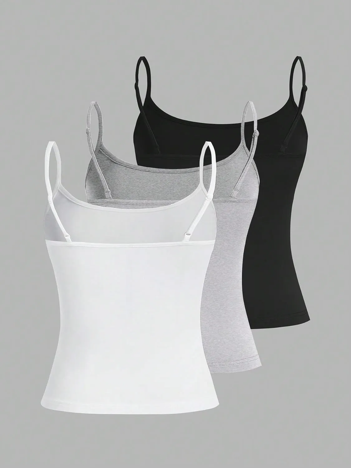 Tops For Women Fashion 2024 Casual 3pcs Set Of Bodycon Strappy Camisoles, Summer Trendy Cami Tank Tops