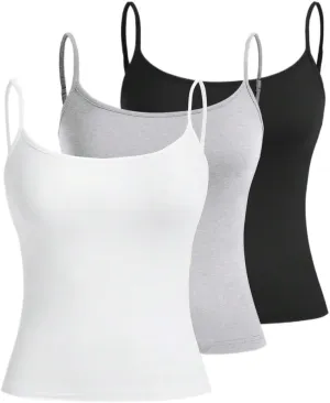 Tops For Women Fashion 2024 Casual 3pcs Set Of Bodycon Strappy Camisoles, Summer Trendy Cami Tank Tops
