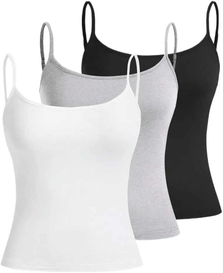 Tops For Women Fashion 2024 Casual 3pcs Set Of Bodycon Strappy Camisoles, Summer Trendy Cami Tank Tops