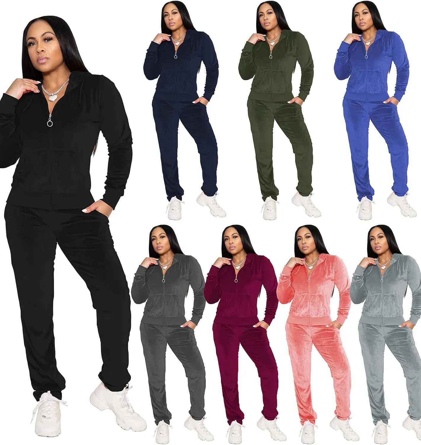 TOPSRANI Womens Velour Sweatsuits Velvet Tracksuit 2 Piece Outfits Casual Jogging Sweat Suits Matching Jogger Pants Set
