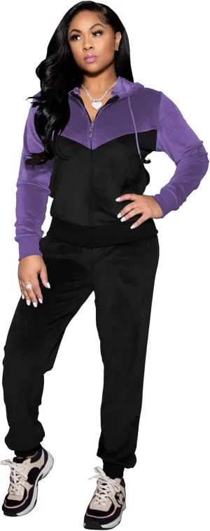 TOPSRANI Womens Velour Sweatsuits Velvet Tracksuit 2 Piece Outfits Casual Jogging Sweat Suits Matching Jogger Pants Set