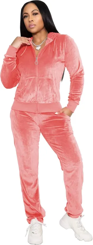 TOPSRANI Womens Velour Sweatsuits Velvet Tracksuit 2 Piece Outfits Casual Jogging Sweat Suits Matching Jogger Pants Set