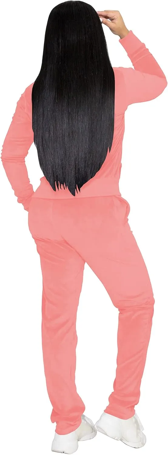 TOPSRANI Womens Velour Sweatsuits Velvet Tracksuit 2 Piece Outfits Casual Jogging Sweat Suits Matching Jogger Pants Set