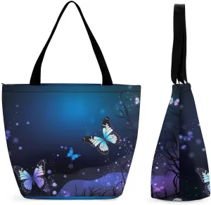 Tote Bags for Women Background with Night Butterflies Versatile Shoulder Bag with Zipper Large Capacity Handbag Beach Bag Reusable Grocery Bag for Shopping Travel Commuting