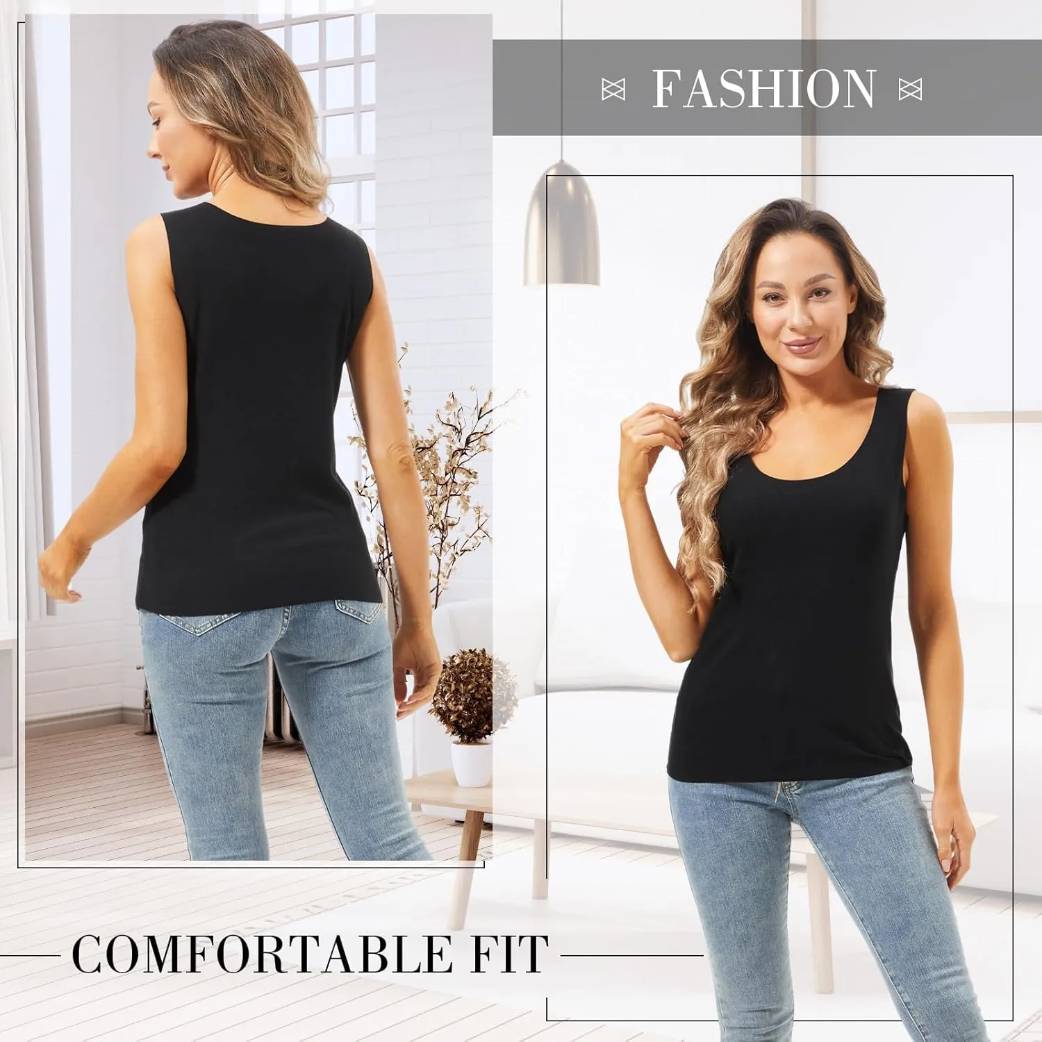Toulite 4 Pcs Thermal Tank Tops Women Underwear Tops Sleeveless Undershirt for Women Cotton Camisole Warm Base Layer