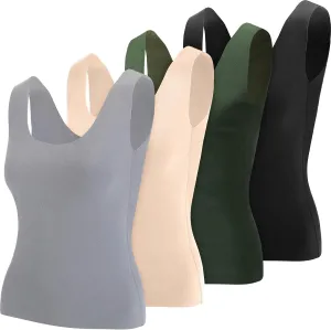 Toulite 4 Pcs Thermal Tank Tops Women Underwear Tops Sleeveless Undershirt for Women Cotton Camisole Warm Base Layer