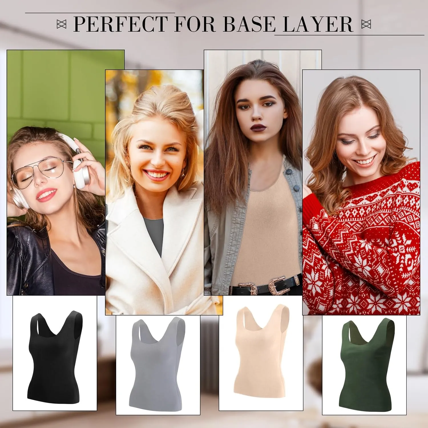 Toulite 4 Pcs Thermal Tank Tops Women Underwear Tops Sleeveless Undershirt for Women Cotton Camisole Warm Base Layer