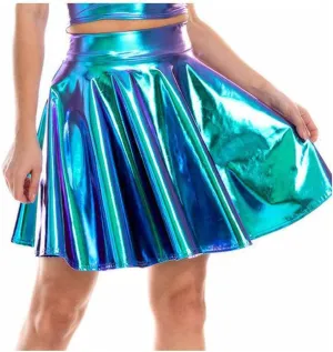 Trends Womens Mini Skirt Shiny Mini Pleated Flared Skater Skirts High Waist Metallic Skirt Athletic Tennis Dress