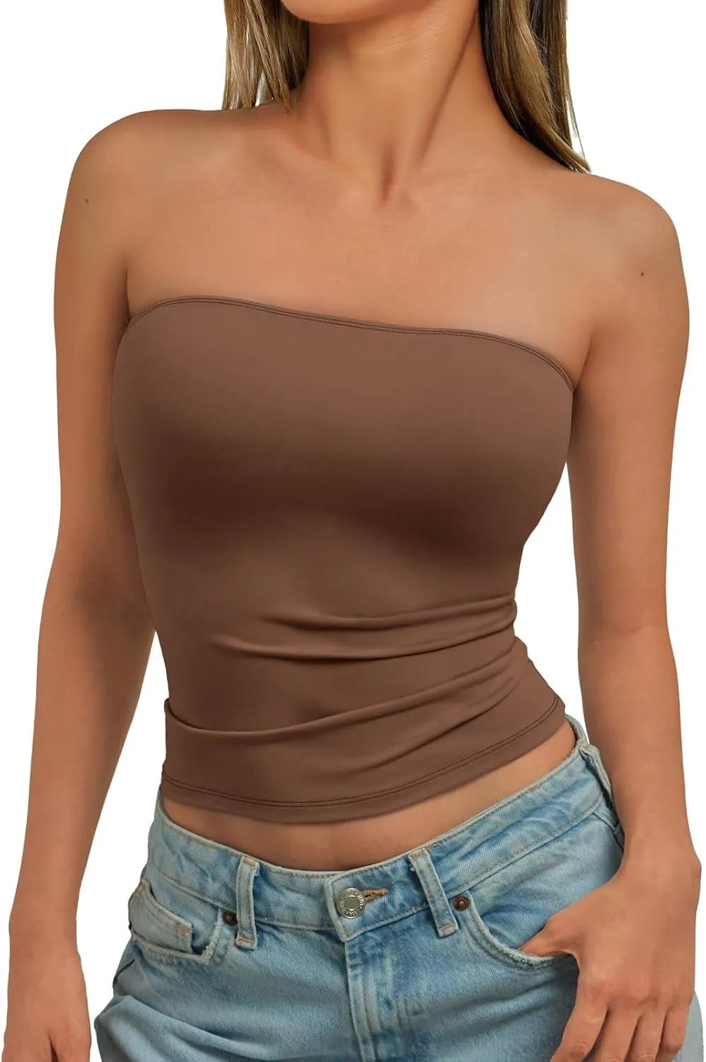 Trendy Queen Womens Strapless Tube Tops Basic Backless Sleeveless Bandeau Going Out Crop Tops Cute 2025 Summer Clothes