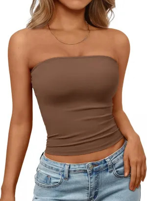 Trendy Queen Womens Strapless Tube Tops Basic Backless Sleeveless Bandeau Going Out Crop Tops Cute 2025 Summer Clothes
