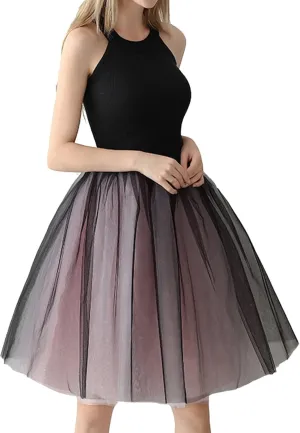Tutu Skirt Women's Knee Length 6-Layered Wedding Party Wrap Skirt Black Tulle