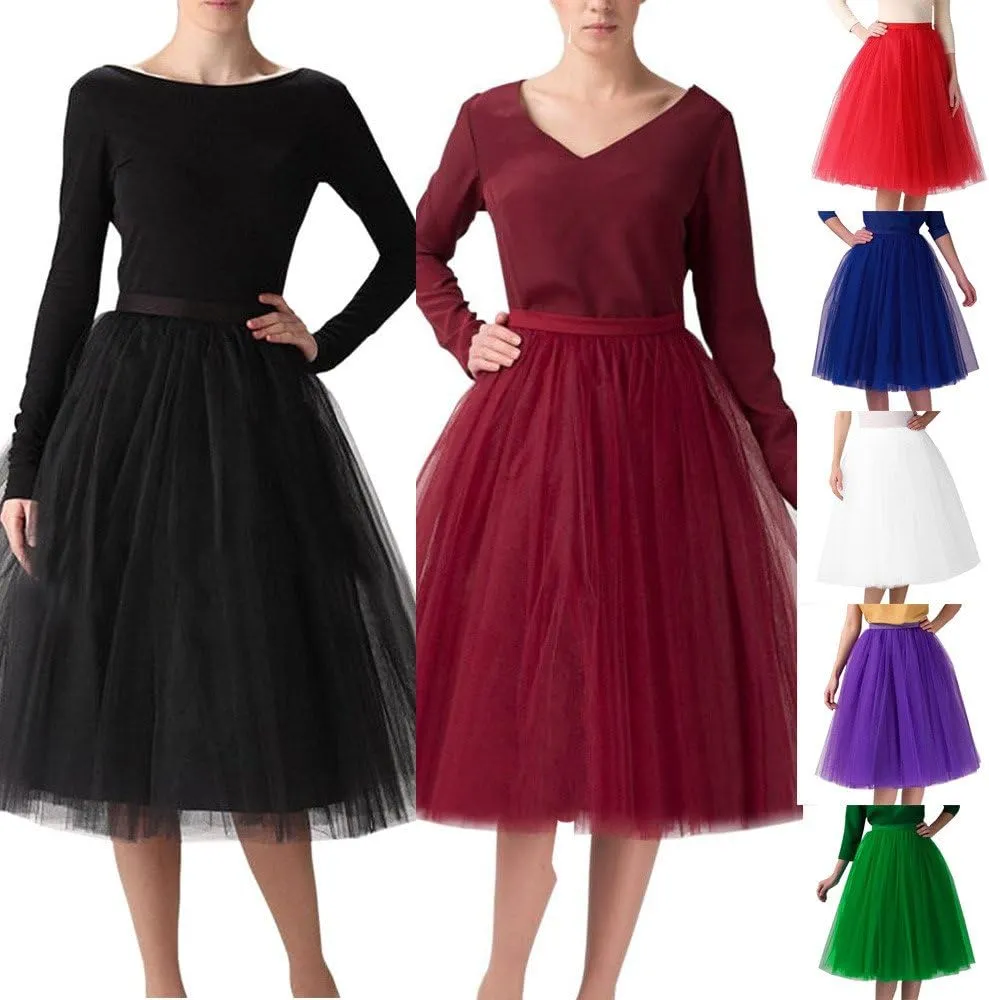 Tutu Skirts Women Classic Layered Midi Tutu Skirt A-line Pleated Princess Skirts Vintage Ballet Dance Skirts