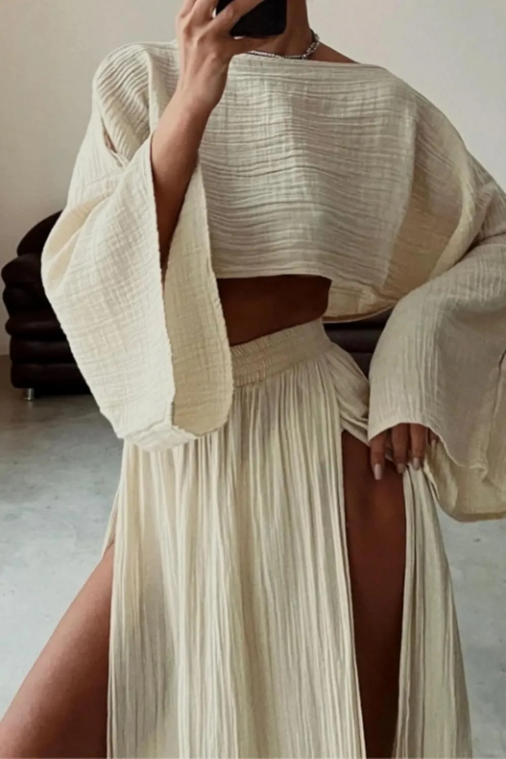 VCM 2 Piece Set High Slit Skirt Boho Maxi Dress Beach Cover Ups for Women Sarong Bikini Coverup Vacation Outfits