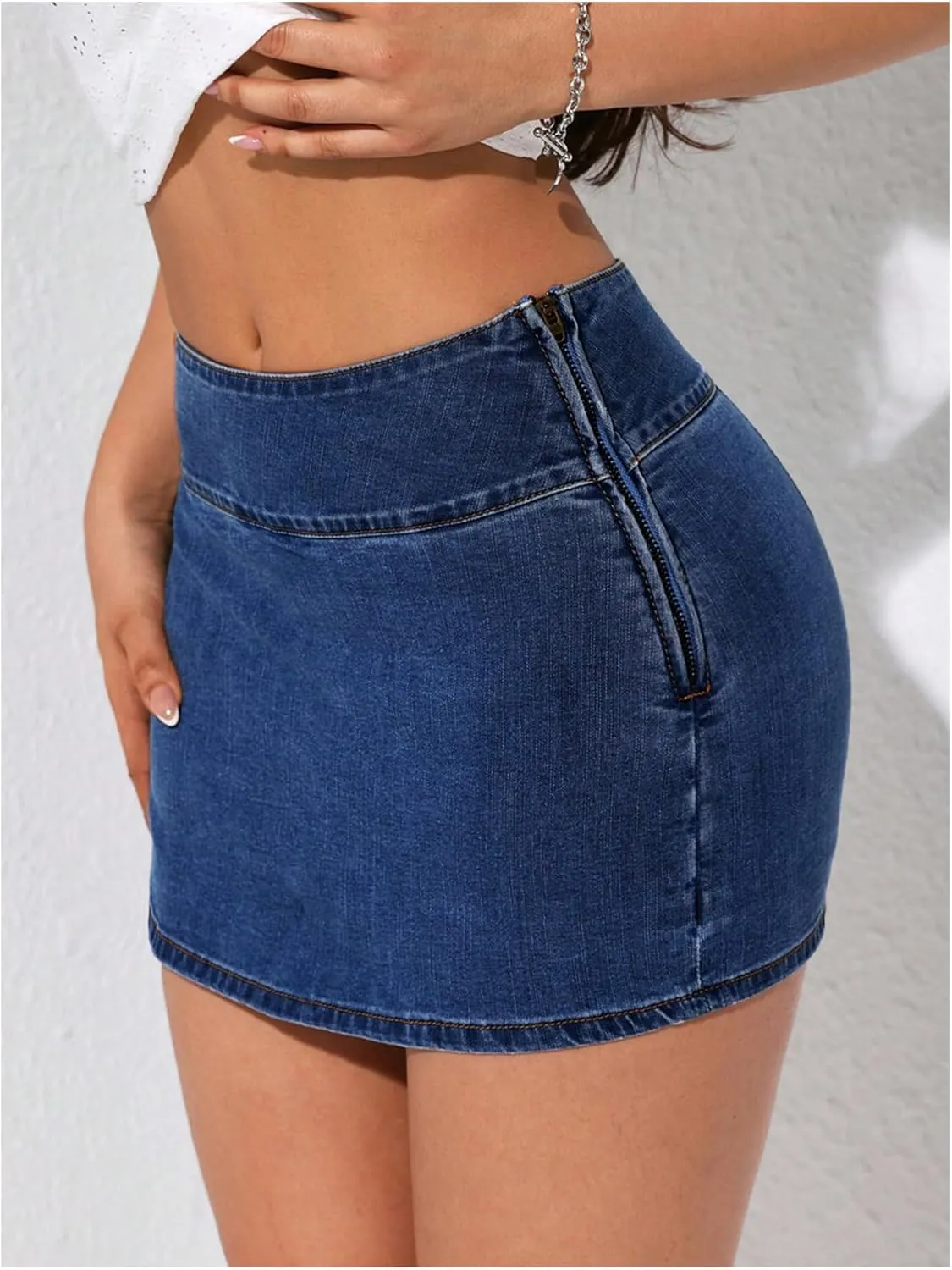 Verdusa Women's Slit Wrap Bodycon Denim Skirt Asymmetrical Mini Jean Skort