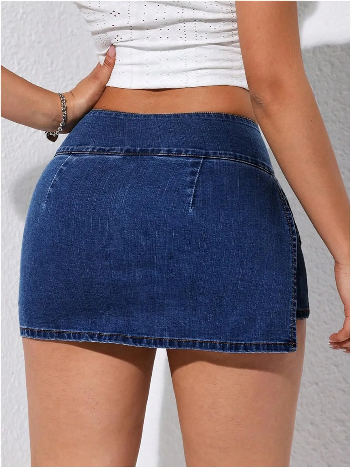Verdusa Women's Slit Wrap Bodycon Denim Skirt Asymmetrical Mini Jean Skort