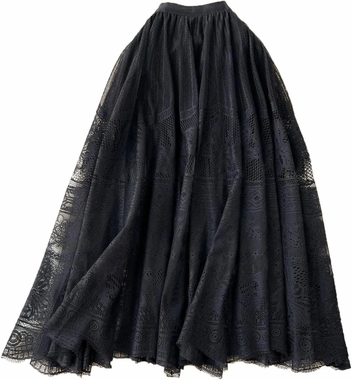 Vintage Mesh Midi Skirts for Women Fashion Embroidery High Waist A-Line Skirts Casual Pleated Flowy Half Skirts