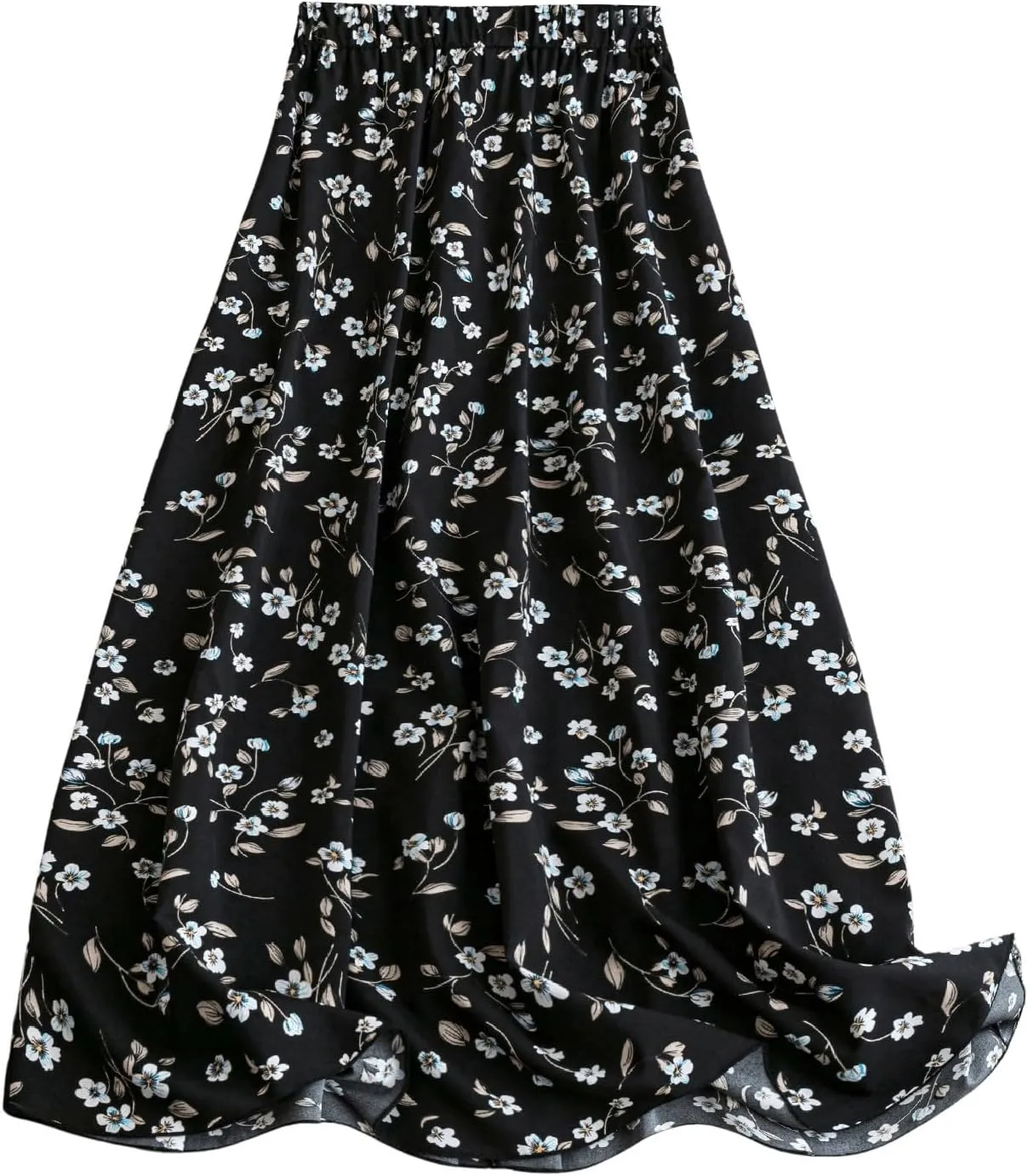 WDIRARA Women's Floral Print High Waist Maxi Skirt Boho Flowy Flared A Line Skirt