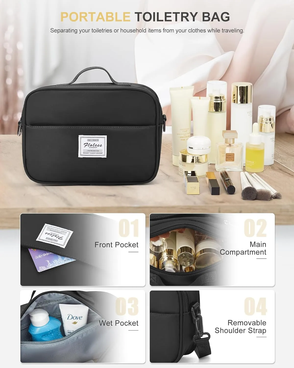 Weekender Bags for Women, Travel Duffel with Shoe Compartment USB Charging, Carry On Gym Duffle Bag with Wet Pocket, Personal Item Overnight Tote Bag for Airlines with Toiletry Bag, Black