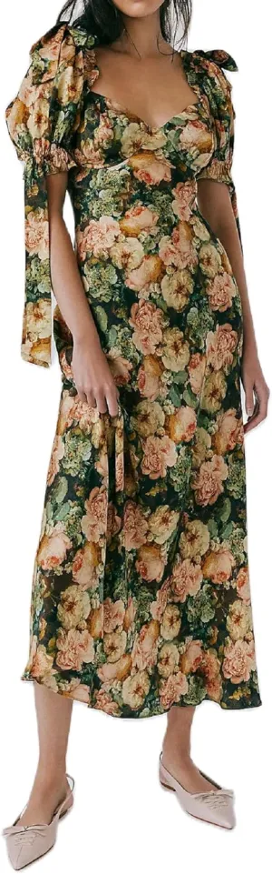Woman Floral Puff Sleeve Maxi Dress Square Neck Ruffle Flowy Long Dresses Boho Tiered A Line Summer Sundress