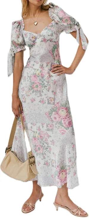 Woman Floral Puff Sleeve Maxi Dress Square Neck Ruffle Flowy Long Dresses Boho Tiered A Line Summer Sundress